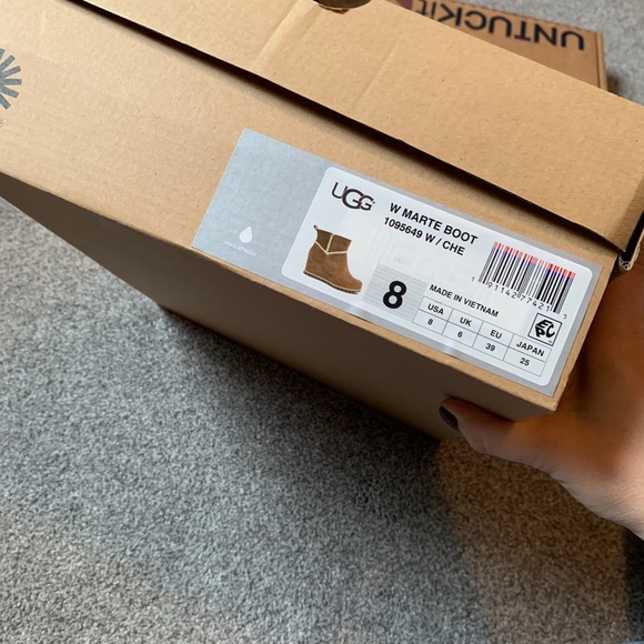 UGG Chestnut Suede Wedge Ankle Boots with Shearling Trim - Picture 3 of 7